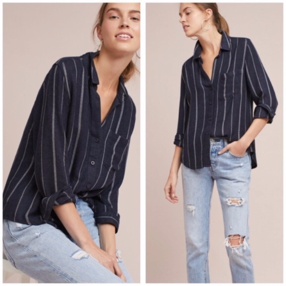 Anthro Cloth and Stone Blue Striped Button Down